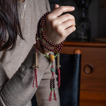 108 Mala Beads with Palm Seed and Jade Pearls