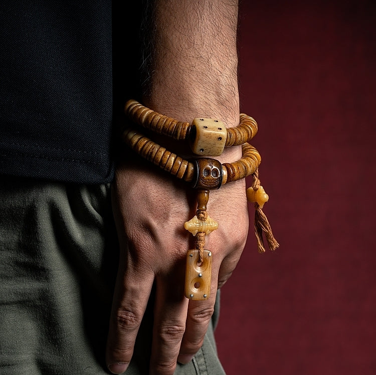 Handcrafted Old Yak Bone 108 Mala with Vajra Pendant