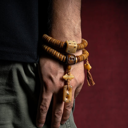 Handcrafted Old Yak Bone 108 Mala with Vajra Pendant