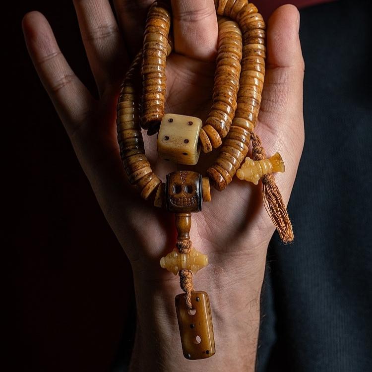 Handcrafted Old Yak Bone 108 Mala with Vajra Pendant