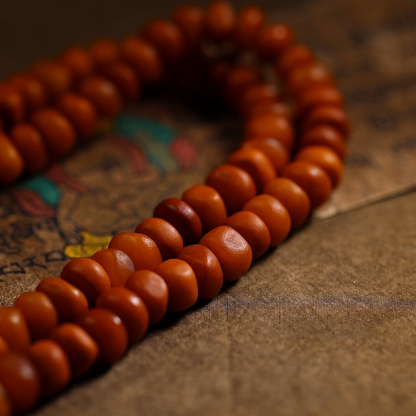 African Amber 108 Mala Beads with Turquoise Carved Jambhala