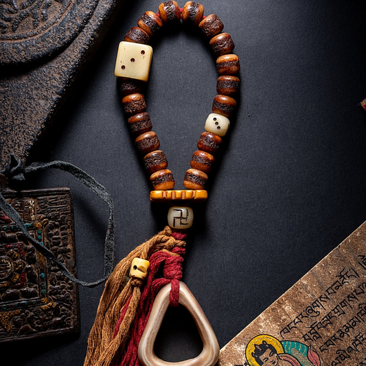 Ancient Tibetan Mala | Handcrafted Yak Bone Swastika Beads