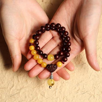 Purple Sandalwood Mala with Baltic Amber